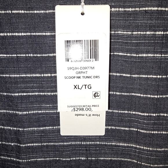 Eileen Fisher Organic Linen Delavé Pinstripe Tunic Dress Graphite Scoop XL NEW - Picture 8 of 9